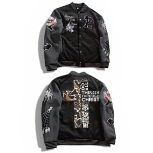 NEW - MARKET LOGO 1990 VARSITY JACKET I CAN DO ALL THINGS THROUGH CHRIST SZ - XL